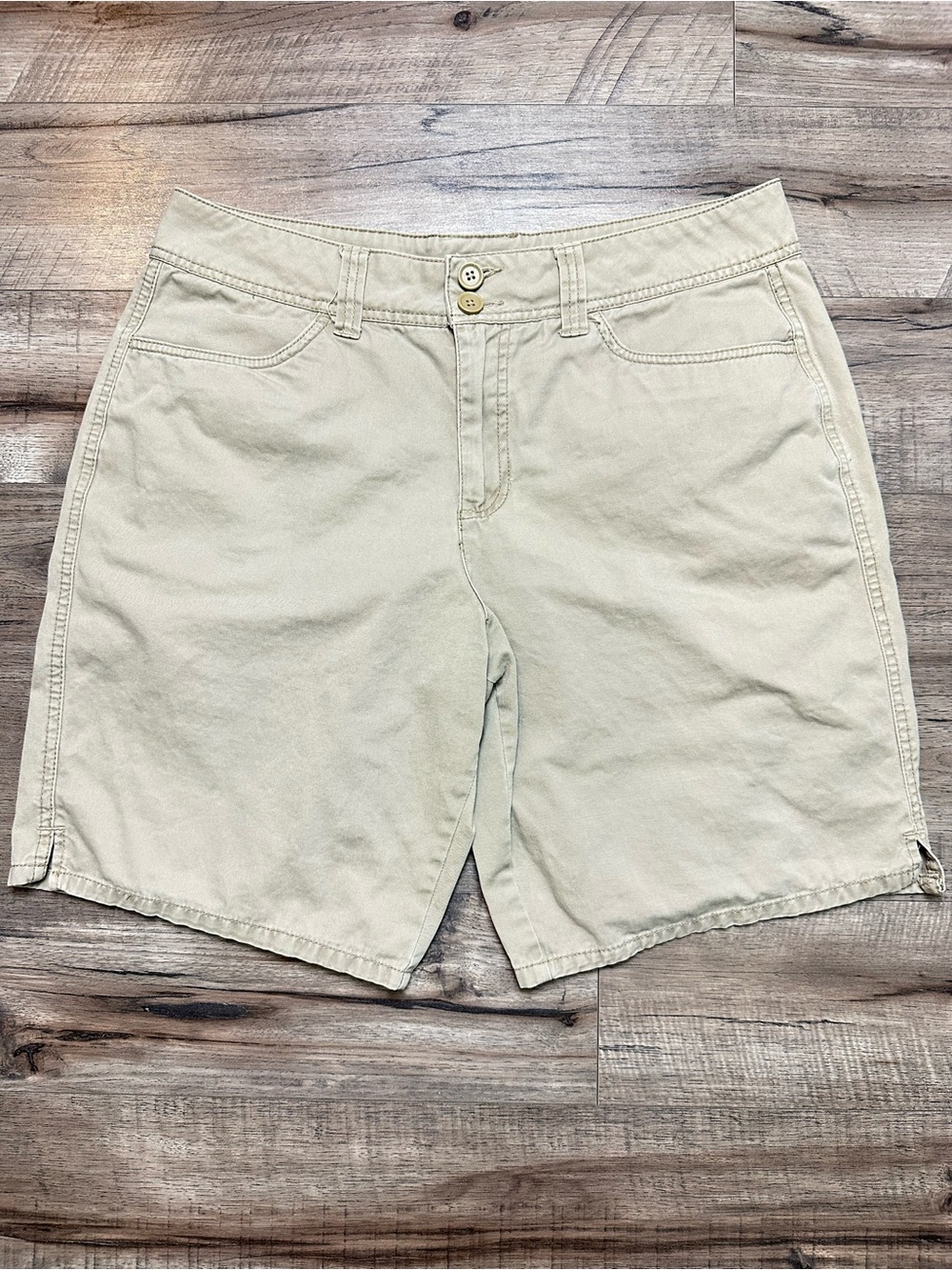 Vintage Faded Glory Khaki Jorts High Rise Beige Denim Cargo Mom Shorts Y2K 12
